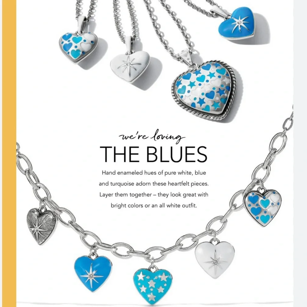 🤍 Brighton AMORE SHADES Enamel White Crystal Heart Silver Adjustable Necklace